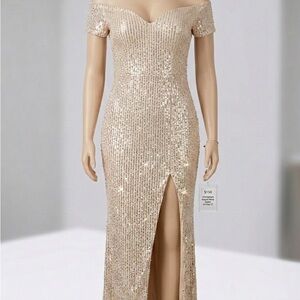 SHEIN Gold Sequin Off-Shoulder Gown
